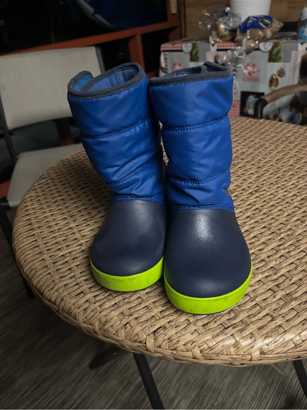 CROCS Kids Navy and Lime Snow Boots